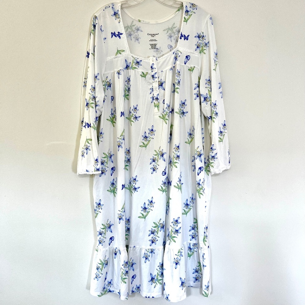 Cuddle Down Iris Bouquet Henley Button Placket Lace Pima Cotton Blend Ruffle XL